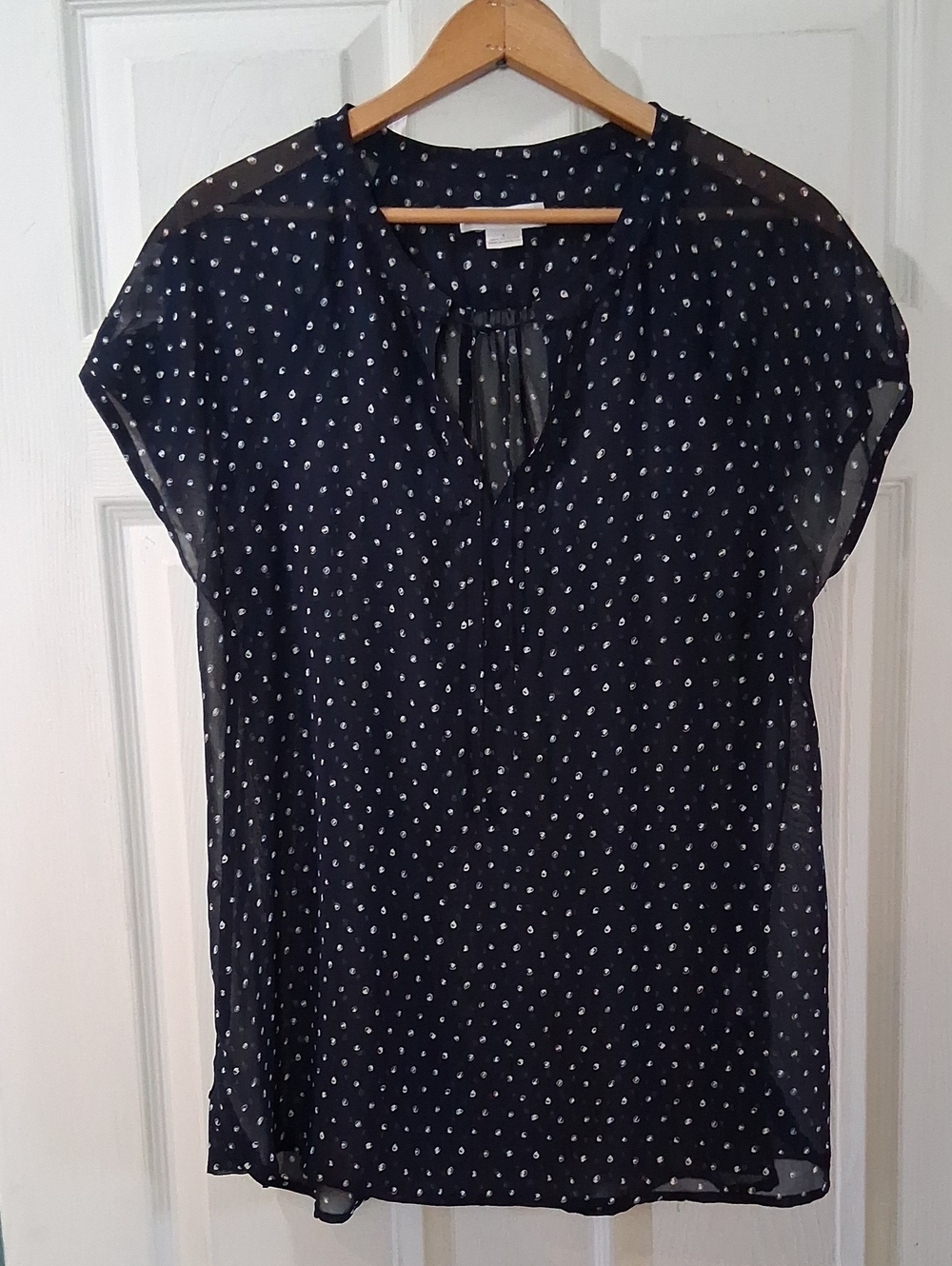 Liz Claiborne Navy Dot Cap Sleeve Sheer Blouse